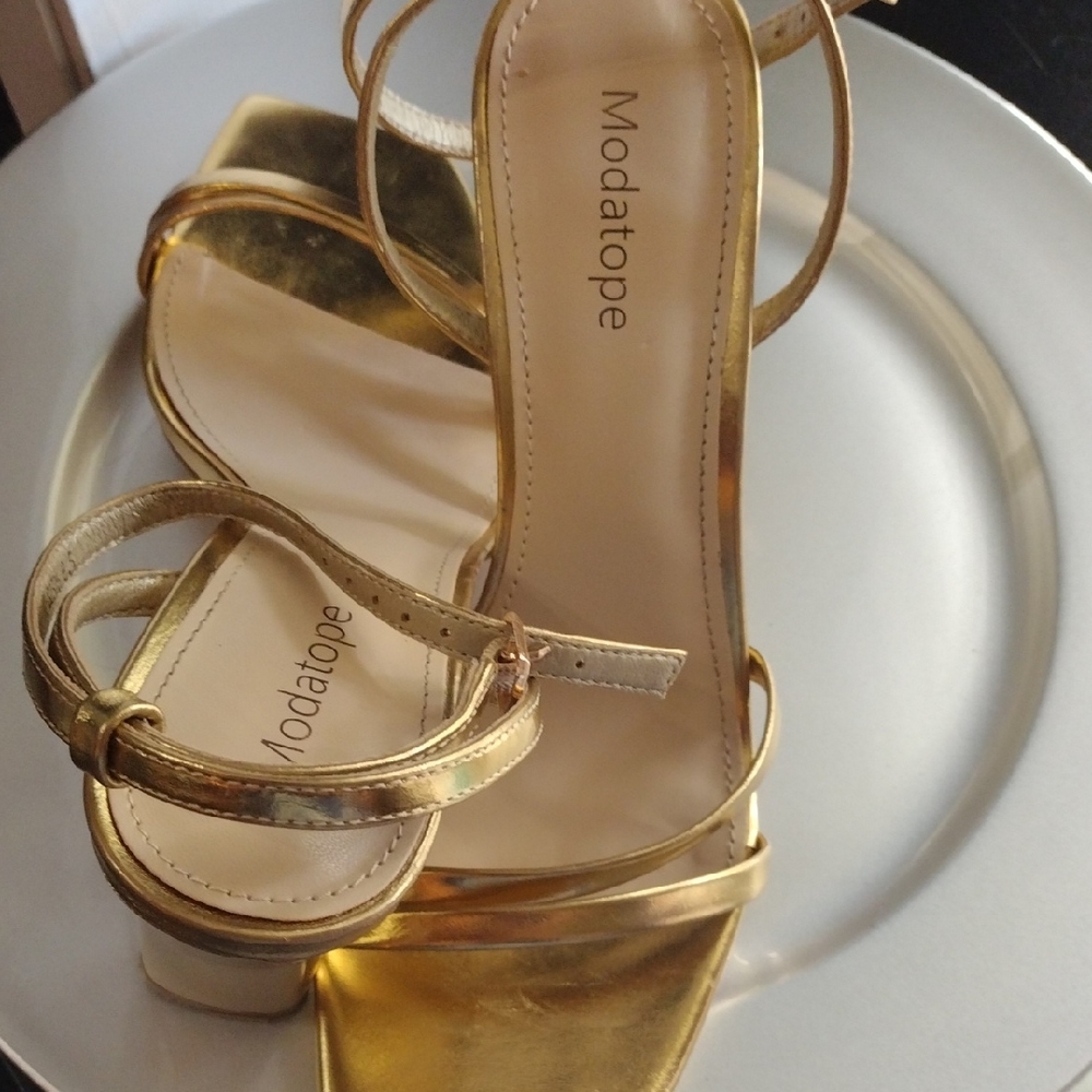 Moda International Gold Heels Strappy Sandals